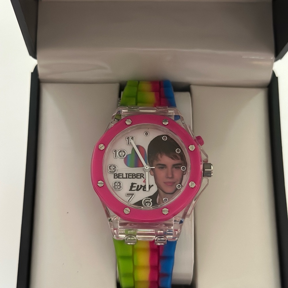 Justin Bieber 2011 tour watch. New Pink and Rainbow Watch.
